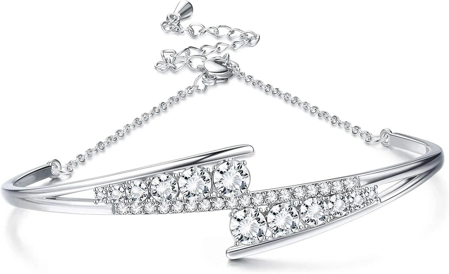 Bangle Bracelets For Women Dainty Adjustable Bracelets With 30 AAA+ Cubic Zirconia Christmas Gift - Grocery