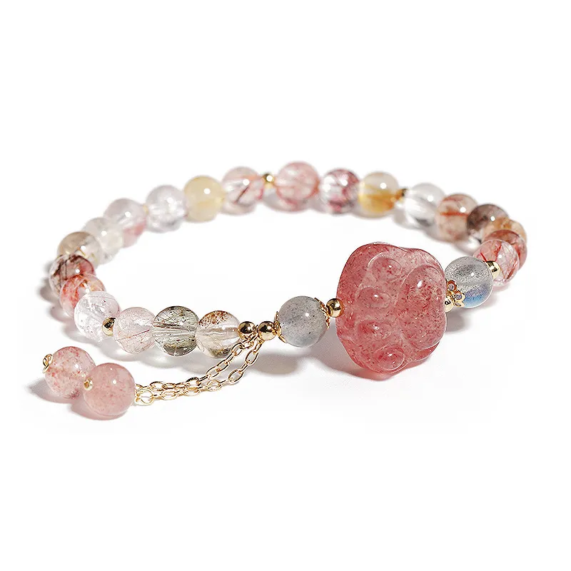 Badu Natural Crystal Bracelet Niche Color Hair Crystal Tassel Bracelet Strawberry Crystal Cat's Claw Bracelet - Grocery