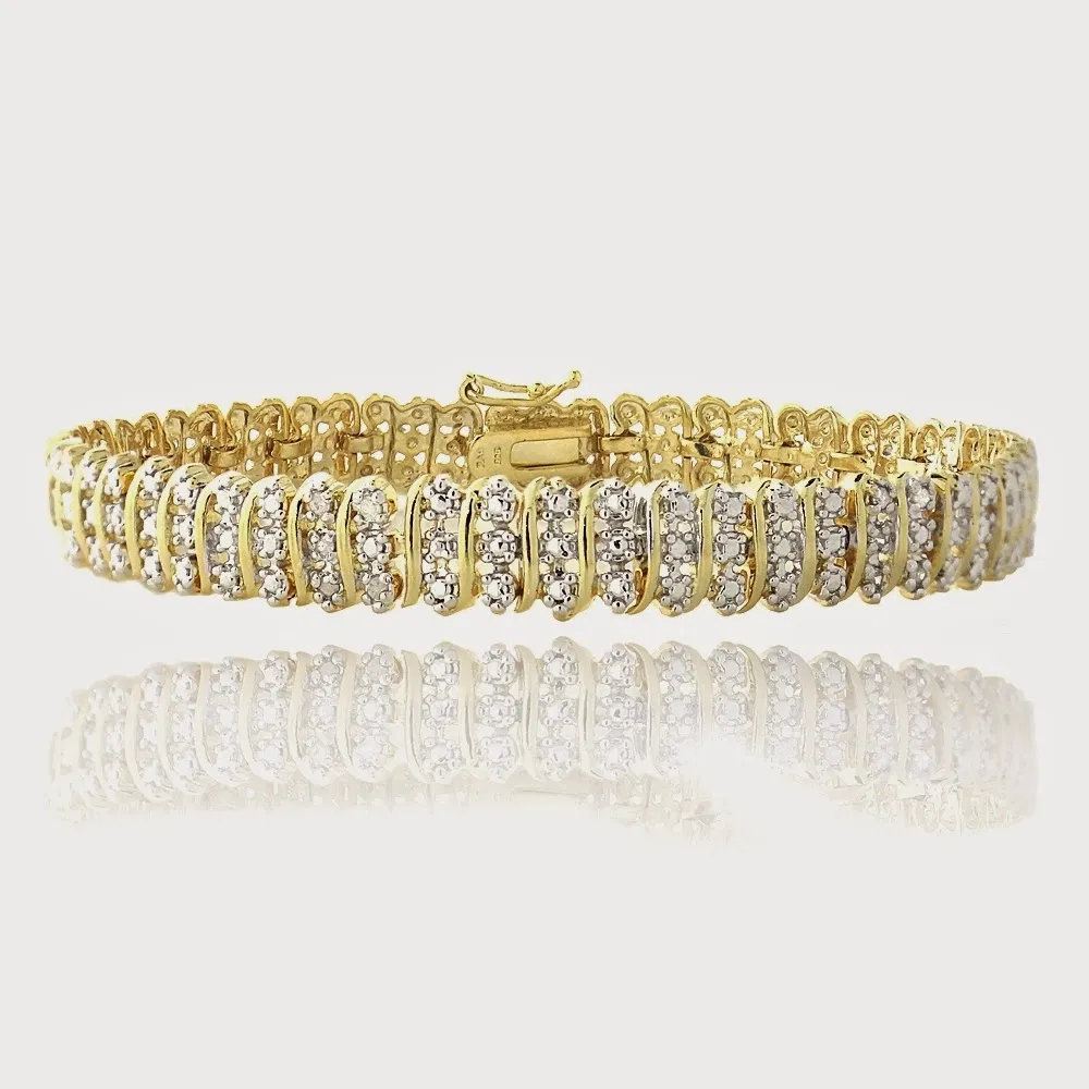 Gold Tone 1 Ct TDW Diamond S Pattern Tennis Bracelet - Grocery