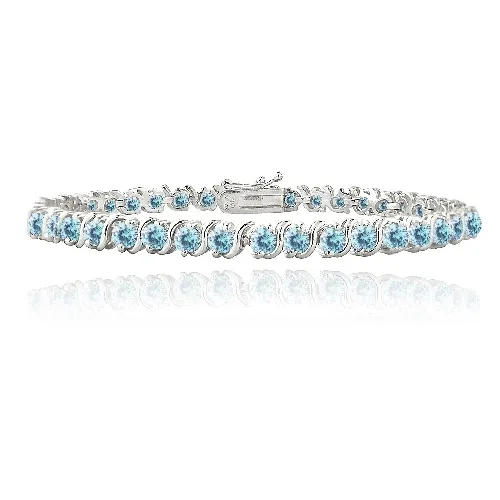 Silver Tone 4.85ct Aqua CZ S Design Tennis Bracelet - Grocery