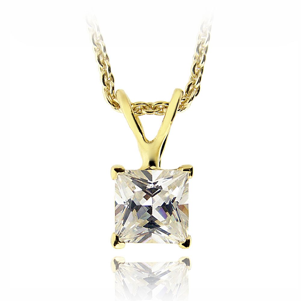 18K Gold Plated 3/4ct CZ Square Solitaire Necklace, 5mm - Grocery