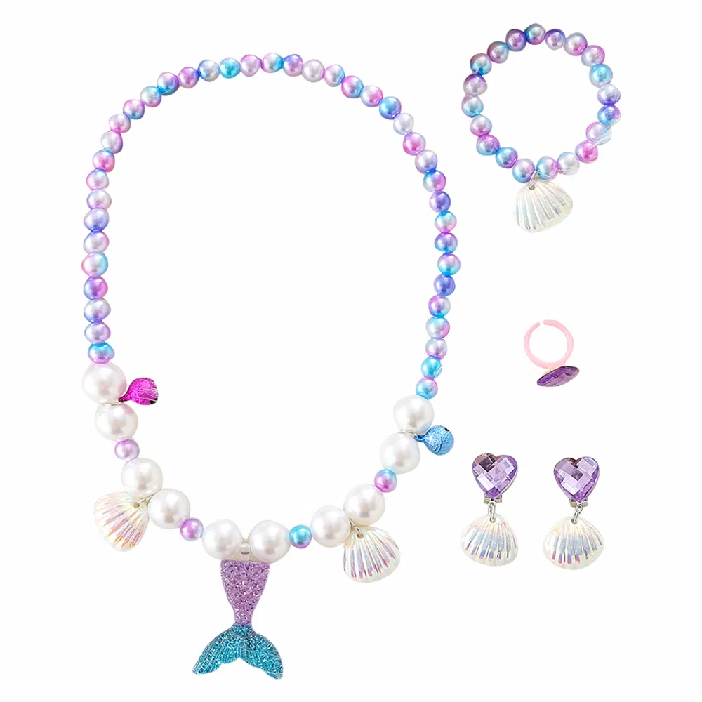 5Pcs Girl's Mermaid Necklace Bracelet Set Mermaid Jewelry Kit - Grocery
