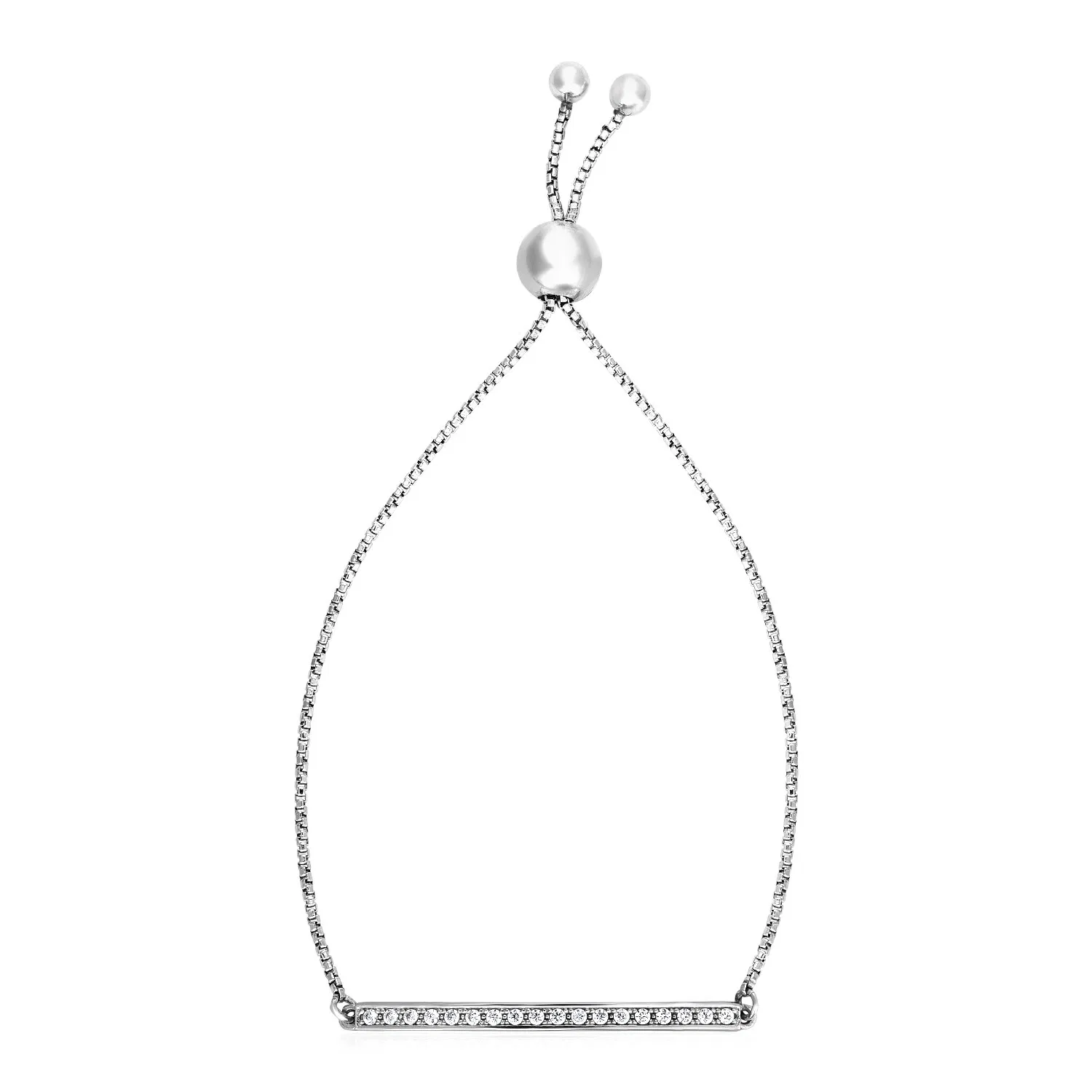 Adjustable Bar Bracelet with Cubic Zirconia in Sterling Silver - Grocery