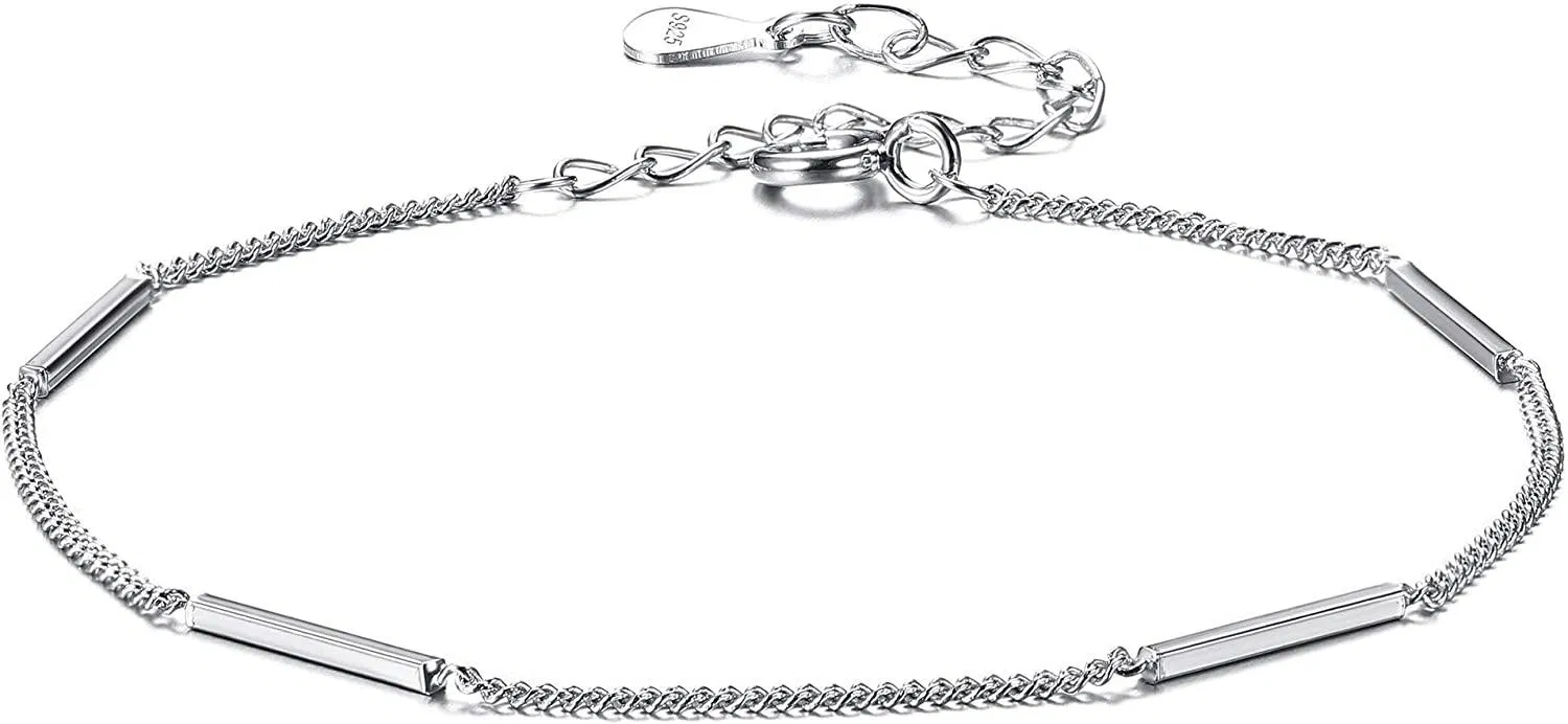 925 Sterling Minimalist Bar Bracelets for Women Dainty Line Chain Bracelet for Her - Grocery