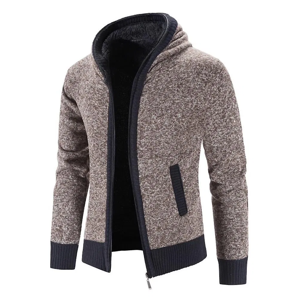 Mens Hooded Knitted Outwears Casual Zipper Cardigan Coat - Grocery