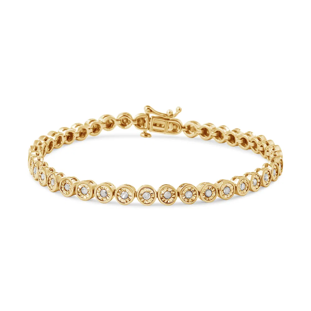 .925 Sterling Silver 1.0 Cttw Miracle Plate Set Diamond Bezel Link Design Tennis Bracelet (I-J Color, I3 Clarity) - Grocery