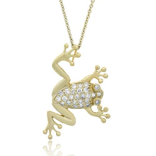 18k Gold over Sterling Silver CZ Frog Slide Pendant - Grocery