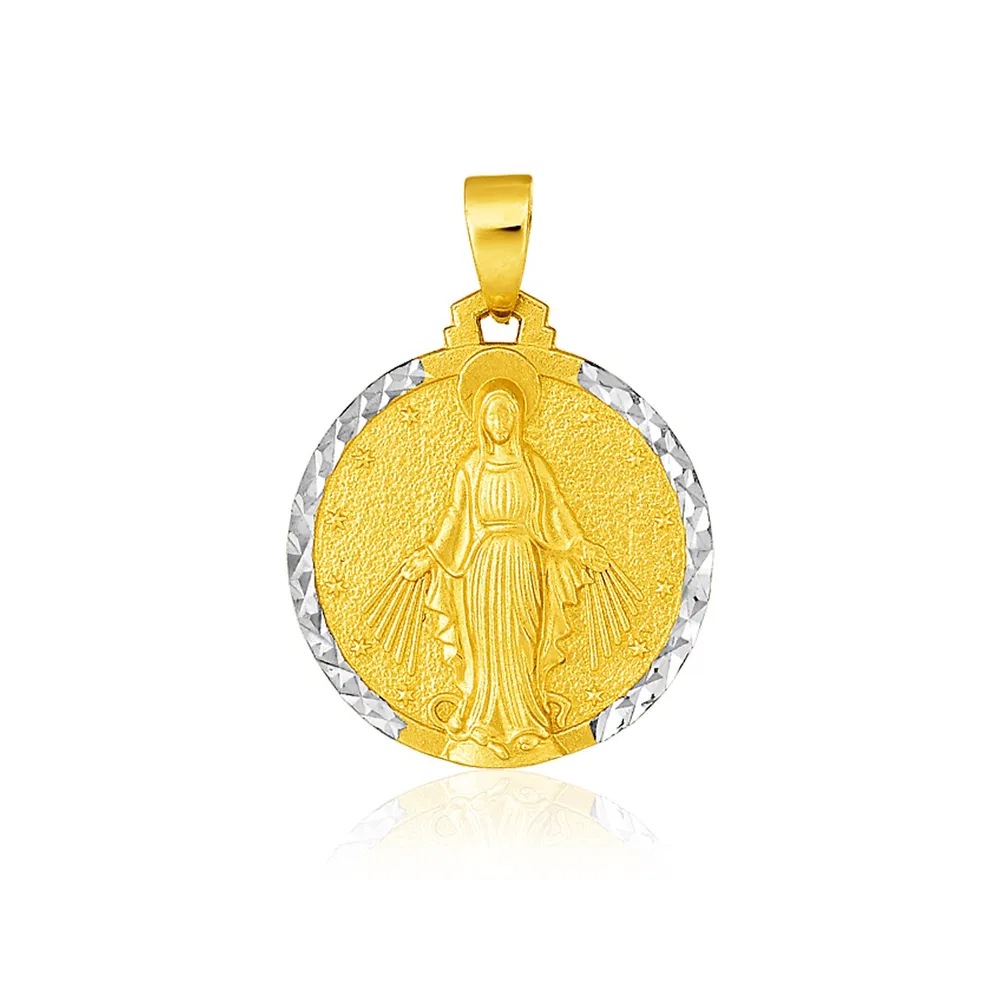 14k Two Tone Gold Round Religious Medal Pendant - Grocery