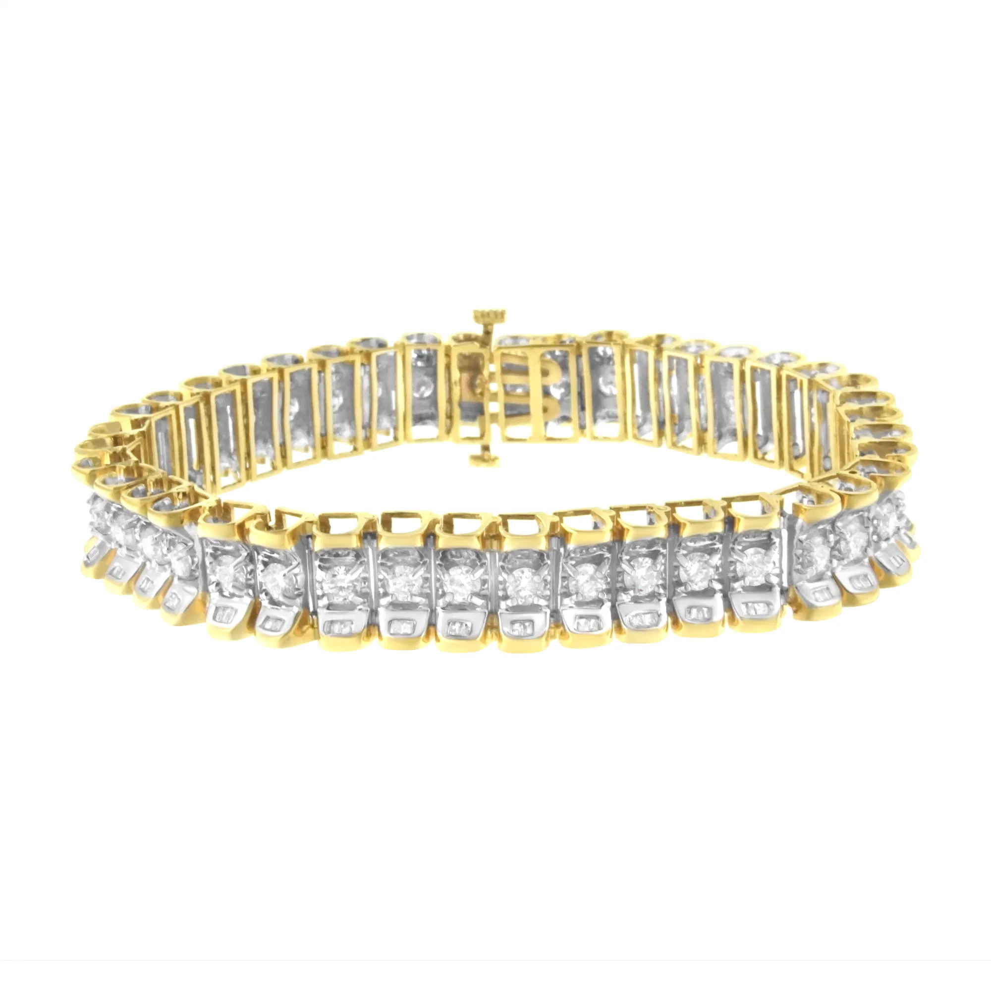 14K Yellow and White Gold 5.0 Cttw Round & Baguette Cut Diamond 7