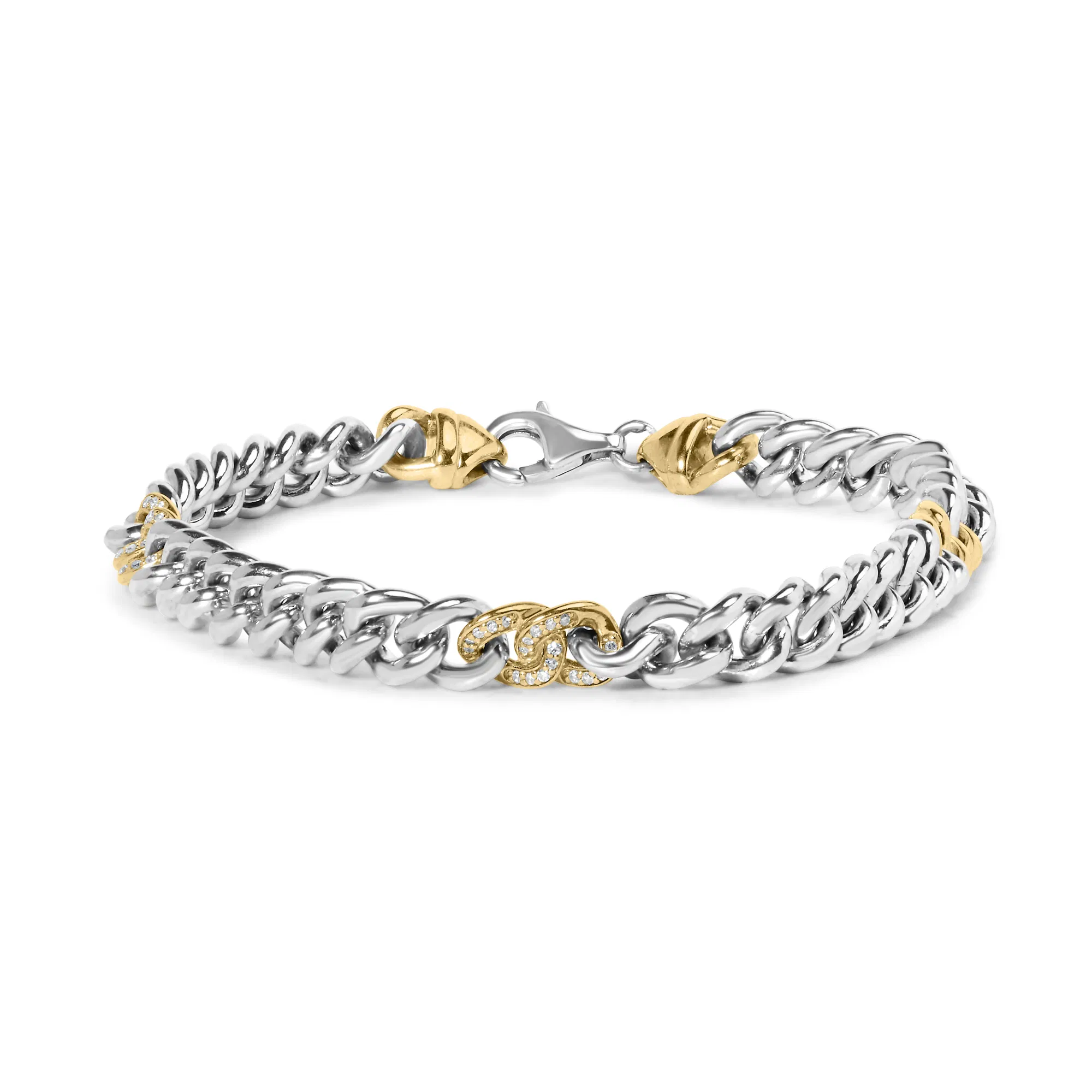 10K Yellow Gold Plated .925 Sterling Silver 1/5 Cttw Diamond Curb Chain Bracelet (J-K Color, I2-I3 Clarity) - 7.5 Inches - Grocery