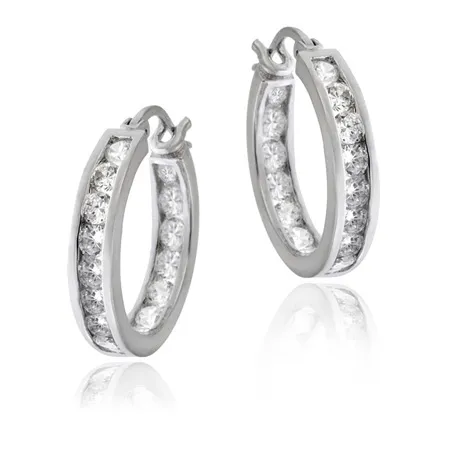 Sterling Silver 18mm Channel Set CZ Hoop Earrings - Grocery