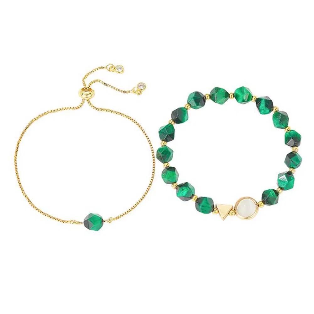 Green Irregular Stone Womens Layer Chain Bracelet Charm Bracelet Link Bracelet - Grocery