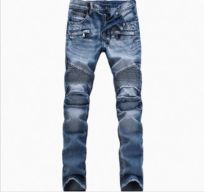 Men Ripped Slim Straight fit Biker Jeans With Zipper Deco - Grocery