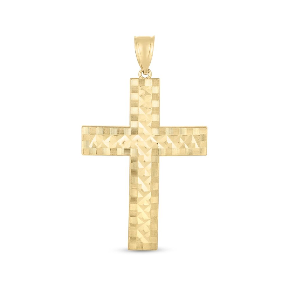 14k Yellow Gold High Polish Diamond Cut Cross Pendant - Grocery