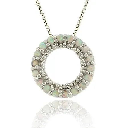 Sterling Silver Created Fiery White Opal Round Eternity Pendant - Grocery