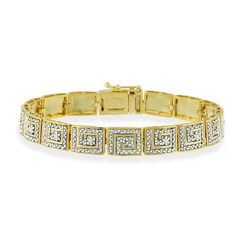 18K Gold over Sterling Silver Diamond Accent Greek Key Bracelet - Grocery
