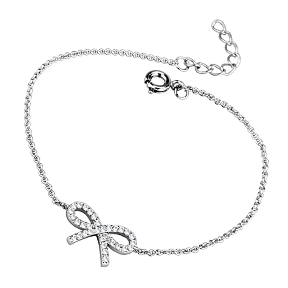 3W712 - Rhodium Brass Bracelet with AAA Grade CZ in Clear - Grocery