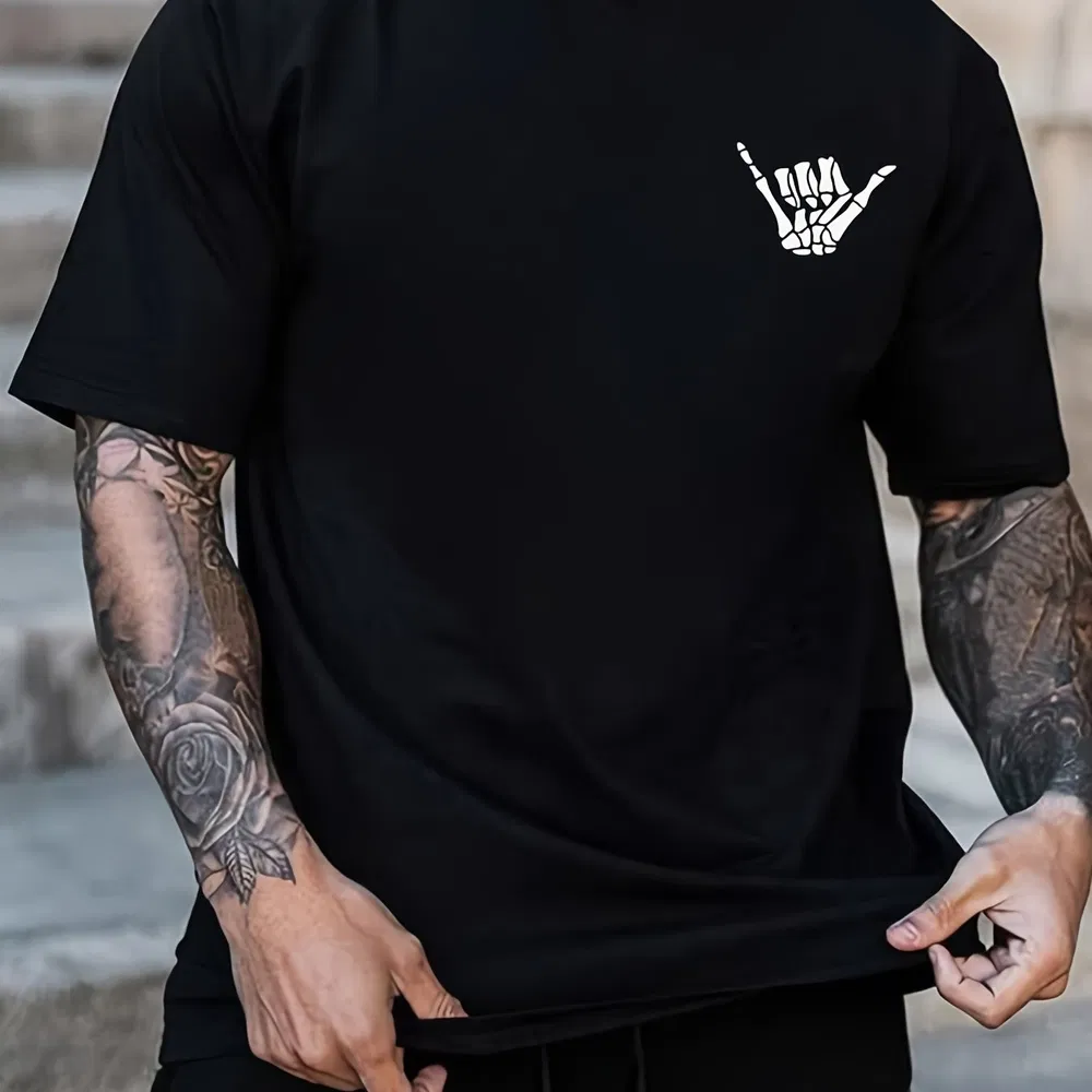 Men's T-shirt, Rock Print T-shirt, Summer Spring And Autumn Casual Short Sleeved Round Neck T-shirt, Men's Patterned T-shirt, Top As A Gift - Grocery