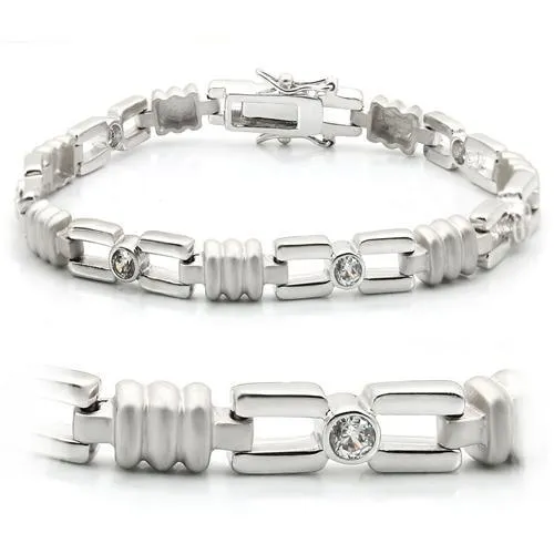 LO1162 - Matte Rhodium & Rhodium Brass Bracelet with AAA Grade CZ in Clear - Grocery