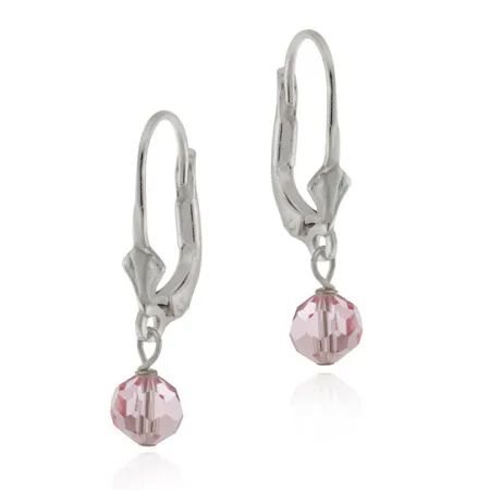 Sterling Silver Pink Genuine Swarovski Disco Ball Crystal LeverBack Lever BackEarrings - Grocery