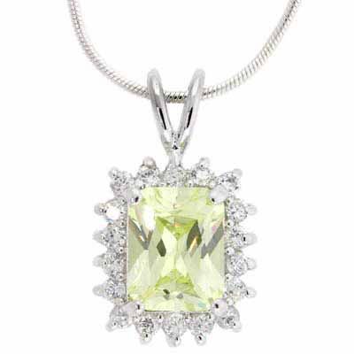Sterling Silver Light Green and Simulated Diamond CZ Square Pendant - Grocery