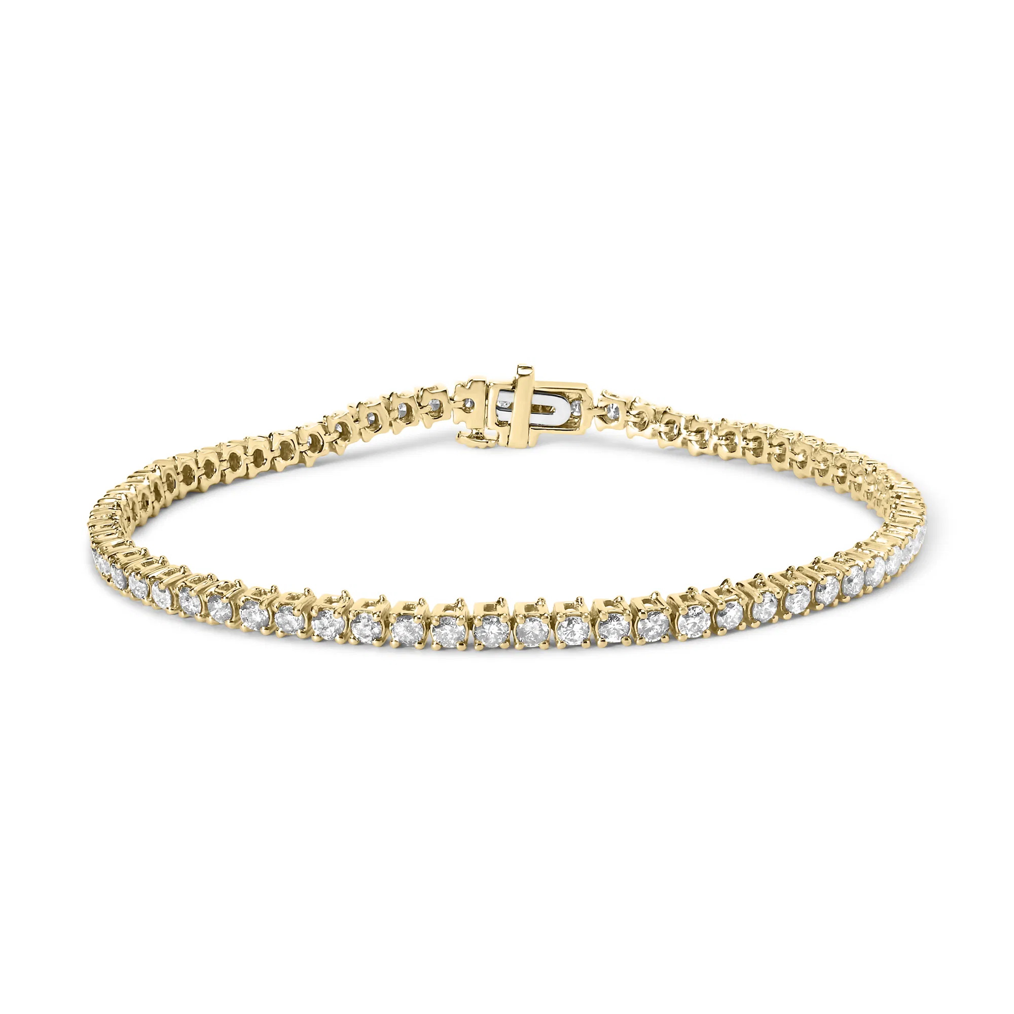 14K Yellow Gold 3.00 Cttw 4 Prong Set Round Brilliant Cut Diamond Tennis 7.25