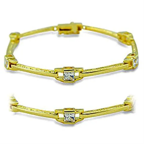 416004 - Gold Brass Bracelet with AAA Grade CZ in Clear - Grocery