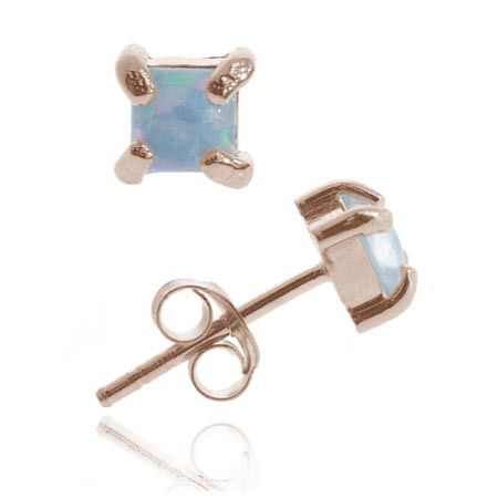 18K Rose Gold over Sterling Silver Created Blue Opal 4mm Square Stud Earrings - Grocery