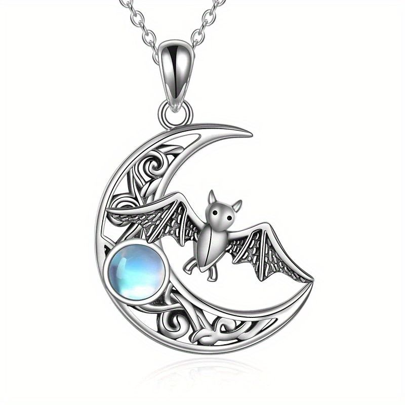 Creative Hollow Moon Bat Exquisite Moonstone Women's Pendant Necklace Accessories - Grocery