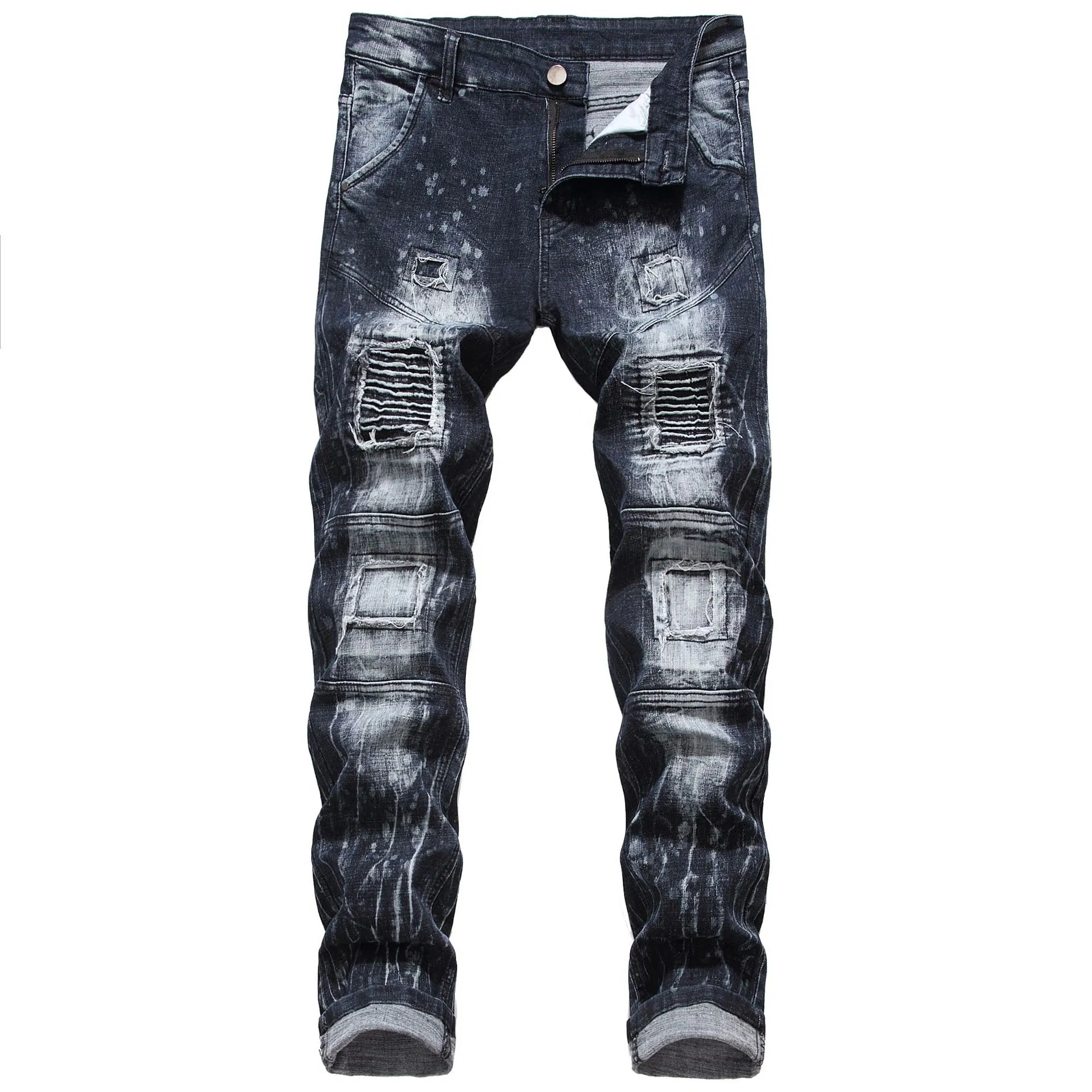 Mens Jeans Stretch Straight Fit Denim Pants - Grocery