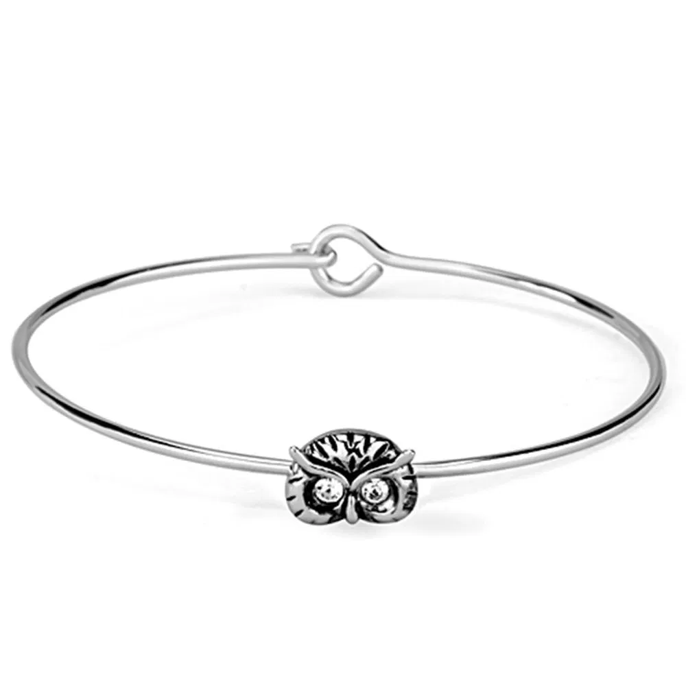 LO3441 - Rhodium Brass Bangle with Top Grade Crystal in Clear - Grocery