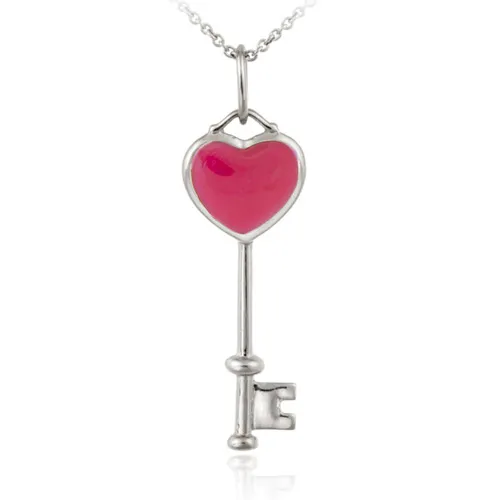 Sterling Silver Designer Inspired Pink Enamel Key Pendant - Grocery