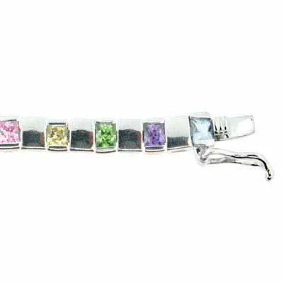 Sterling Silver Multi-Colored CZ Checkerboard Tennis Bracelet - Grocery