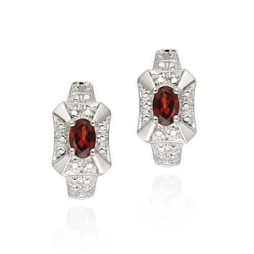 Sterling Silver Genuine Garnet & Diamond Accent Rectangle Frame Half Hoop Earrings - Grocery