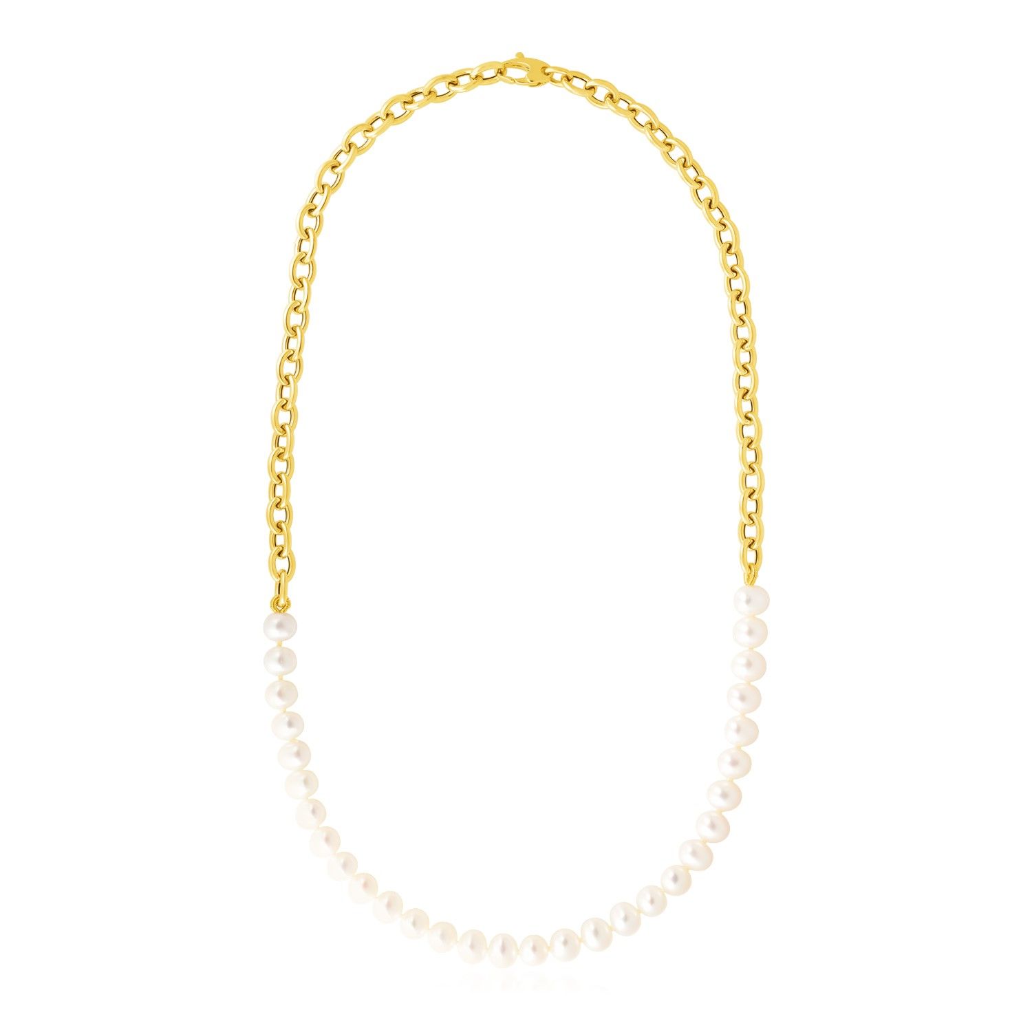 14k Yellow Gold Oval Chain Necklace with Pearls - Grocery