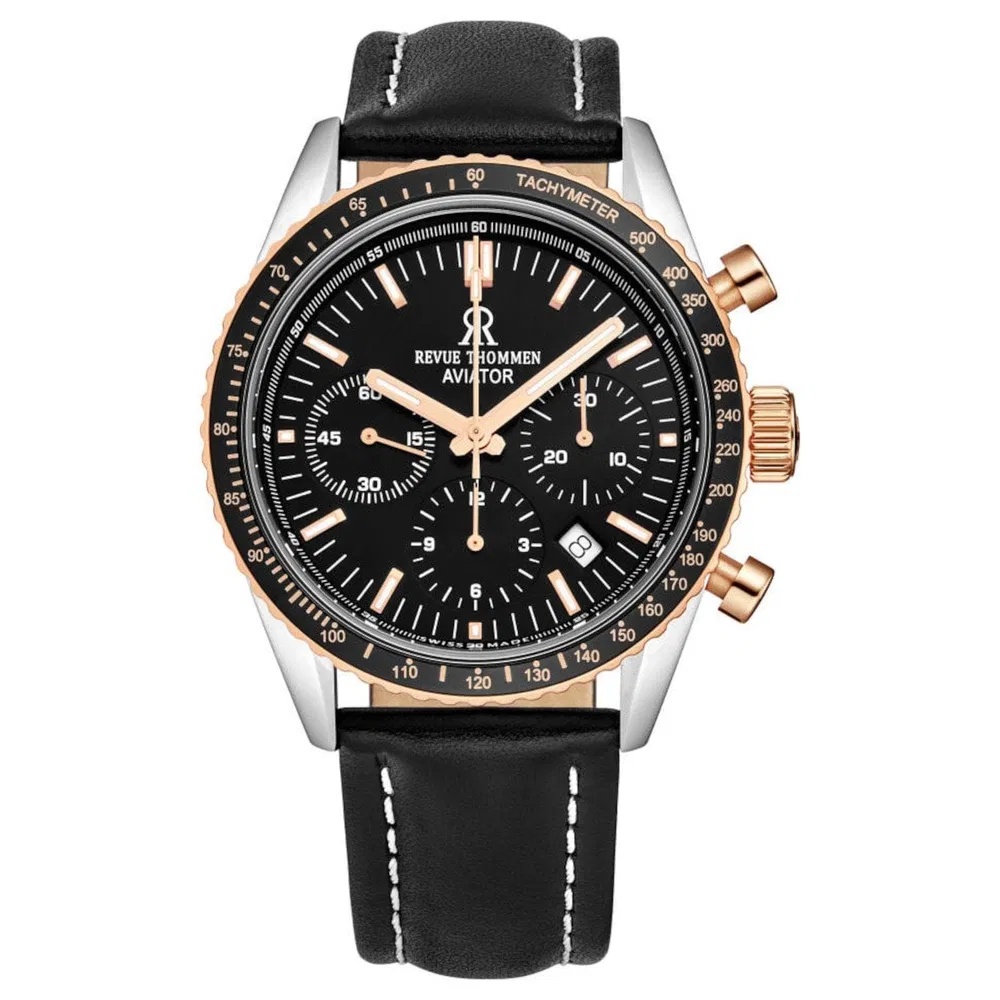 Revue Thommen 17000.6557 Men's 'Aviator' Black Dial Two-Tone Chronograph Automatic Watch - Grocery
