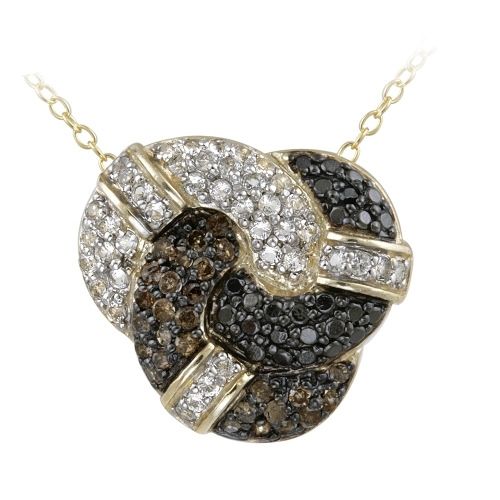18k Gold over Sterling Silver 1/3ct Champagne Diamond, Black Diamond Accent & White Topaz Love Knot Necklace - Grocery