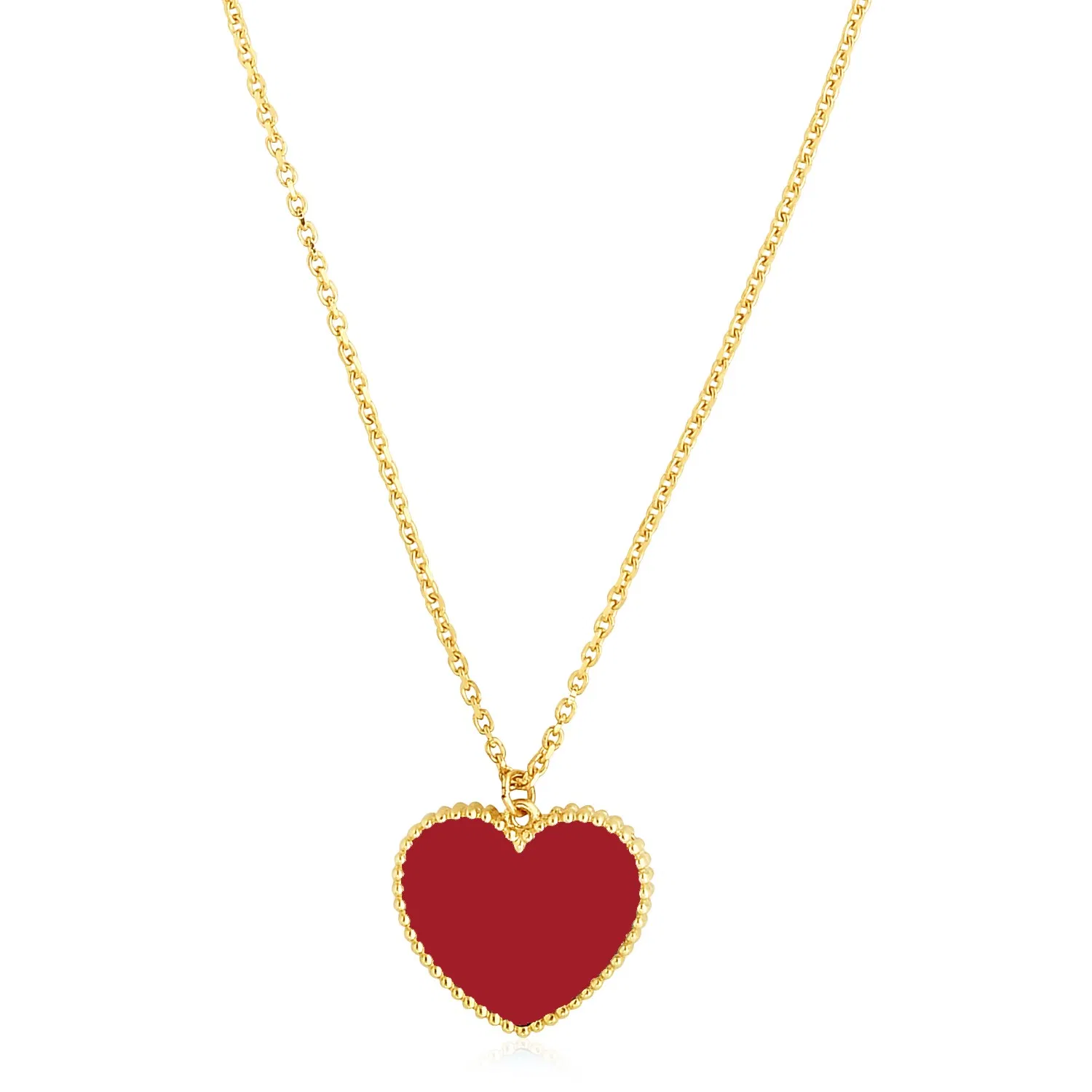 14k Yellow Gold High Polish Heart Red Cornelia Paste Necklace - Grocery
