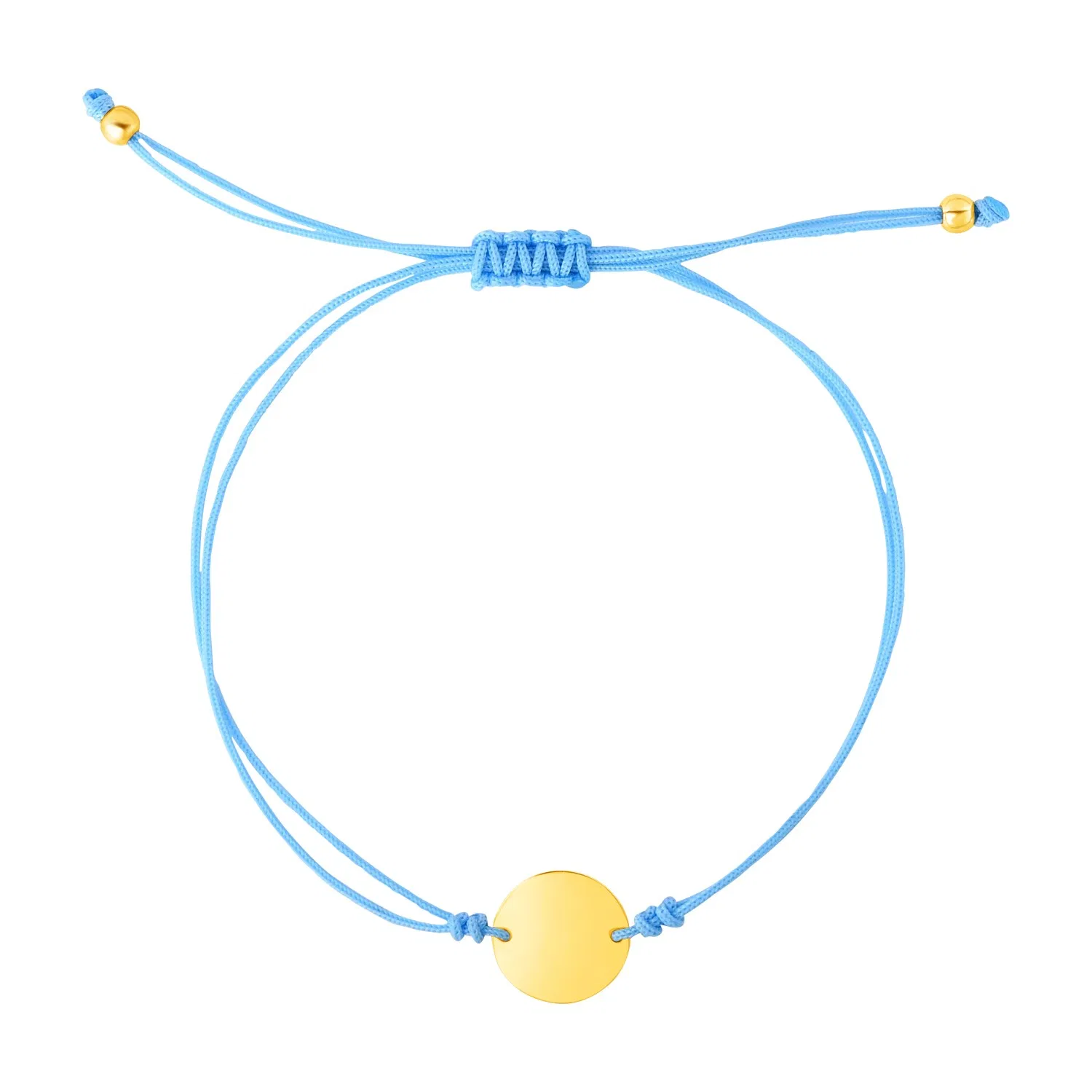 9 1/4 inch Blue Cord Adjustable Bracelet with 14k Yellow Gold Circle - Grocery
