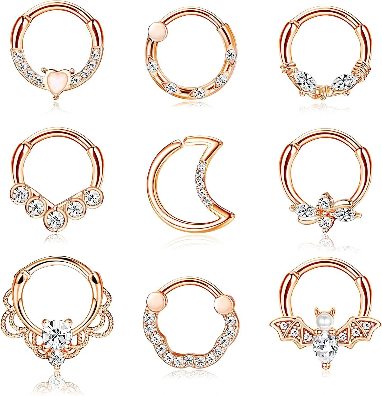 9 Pcs 16G Septum Clicker Rings Stainless Septum Septum Piercing for Women Cartilage Tragus Hoop Helix Daith Earrings Nose Piercing Jewelry - Grocery