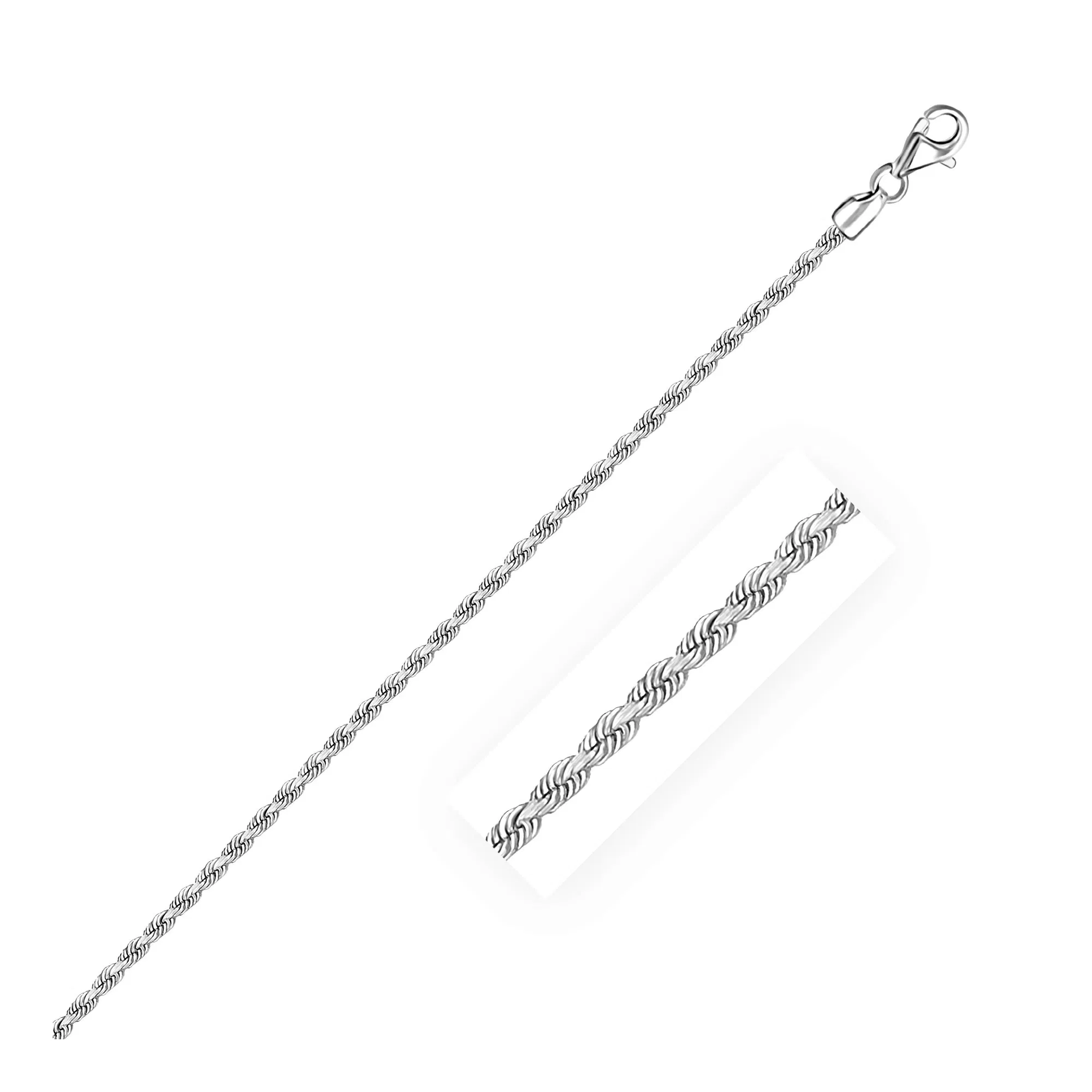 2.25mm 14k White Gold Solid Diamond Cut Rope Chain - Grocery