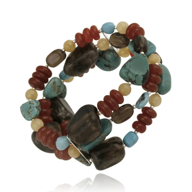 Sterling Silver Aragonite, Carnelian, Created Turquoise & Smokey Quartz Nuggets Stretch Bracelet - Grocery