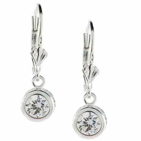 Celebrity Inspired Silver Simulated Diamond CZ round bezel set LeverBack Lever Back Earrings - Grocery