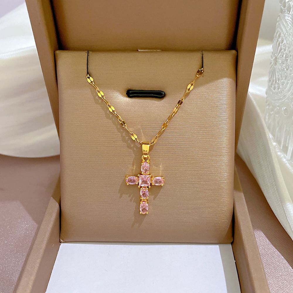 Bring Luck to Your Life with Our Inlaid Rhinestone Lucky Prayer Cross Pendant Necklace - Perfect Unisex Jewelry Gift in Stainless Steel with 18K Gold Plating - Grocery