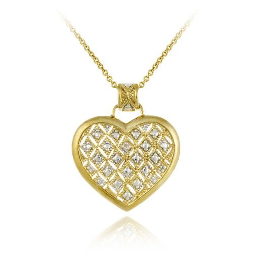 18K Gold over Sterling Silver Champagne Diamond Accent Quilted Heart Pendant - Grocery