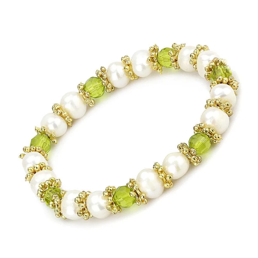 LO4656 - Antique Silver White Metal Bracelet with Synthetic Pearl in Peridot - Grocery