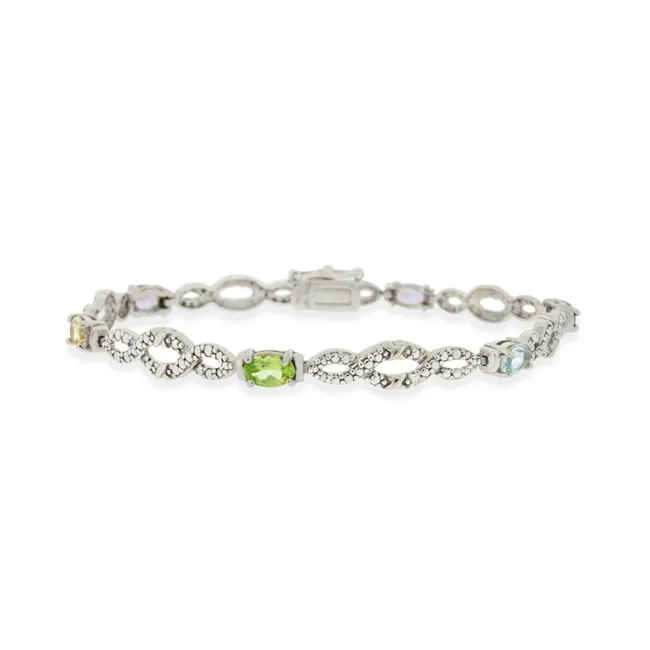 Sterling Silver Multi Gemstone & Diamond Accent Infinity Bracelet - Grocery