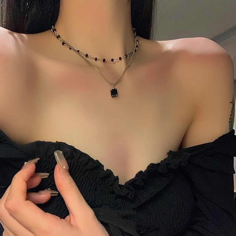 Choker Necklace for Women Double Layer Beads Necklace Gift for Friend Silver Color Geometric Necklace Wholesale Collar Jewelry - Grocery