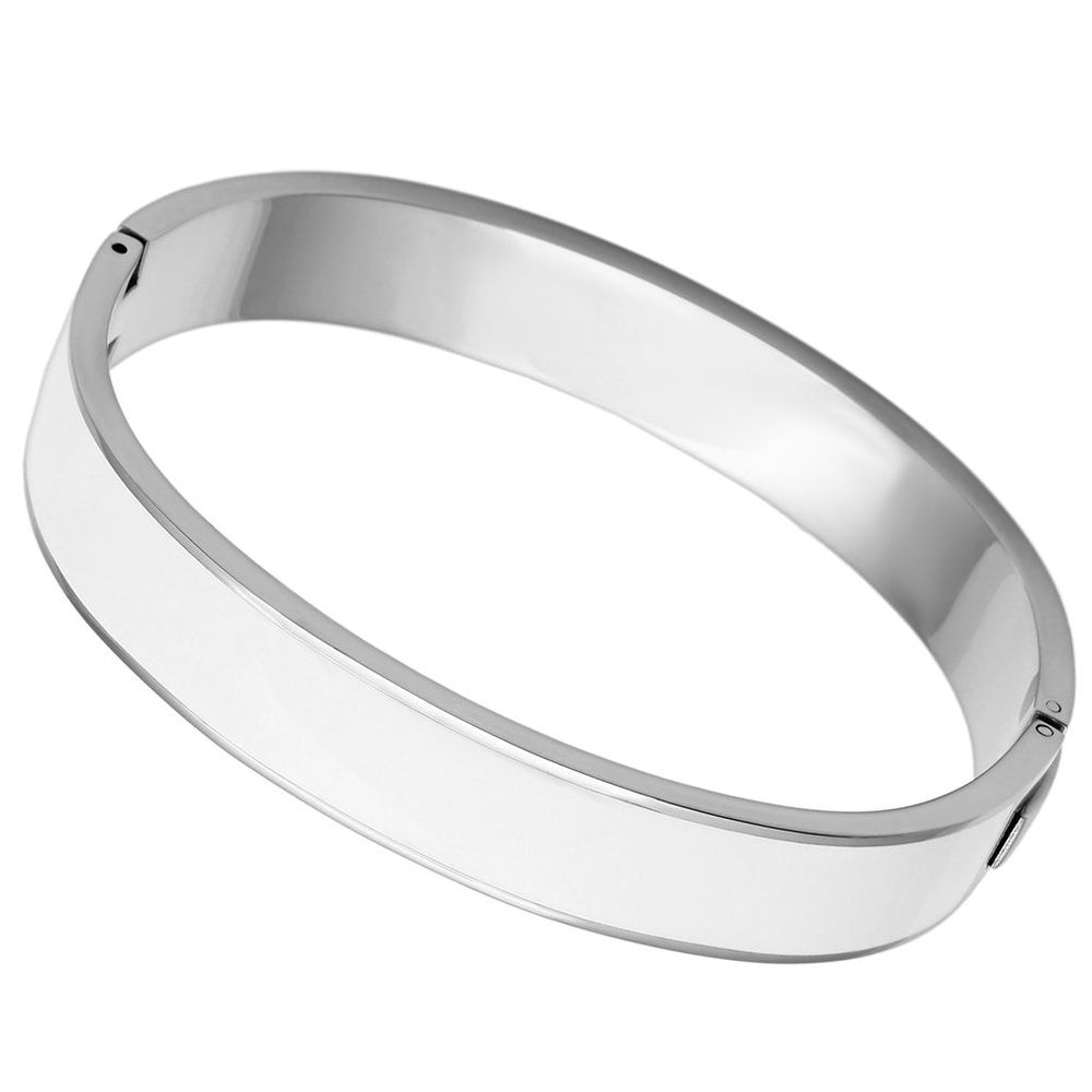 TK789 - High polished (no plating) Stainless Steel Bangle with Epoxy in White - Grocery