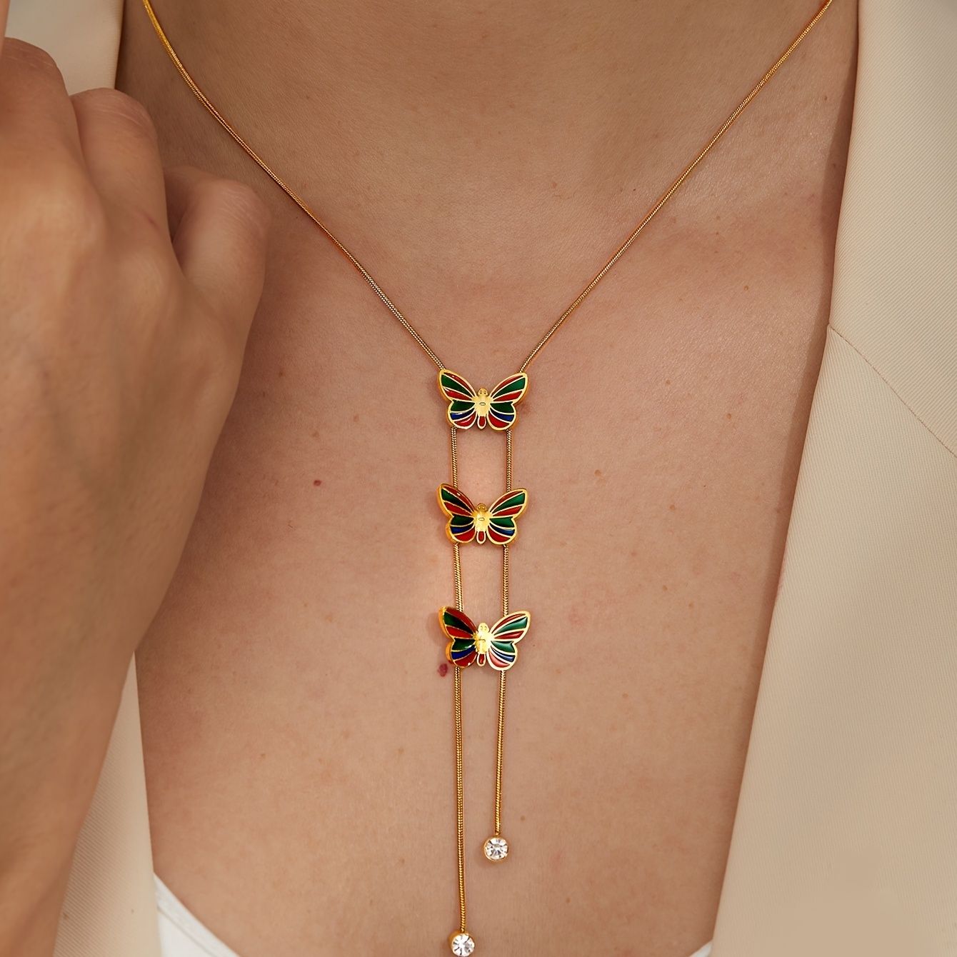 Fashion Colorful Enamel Butterfly Necklace Jewelry Women Fine Jewelry Exquisite Women's Accessories - Grocery